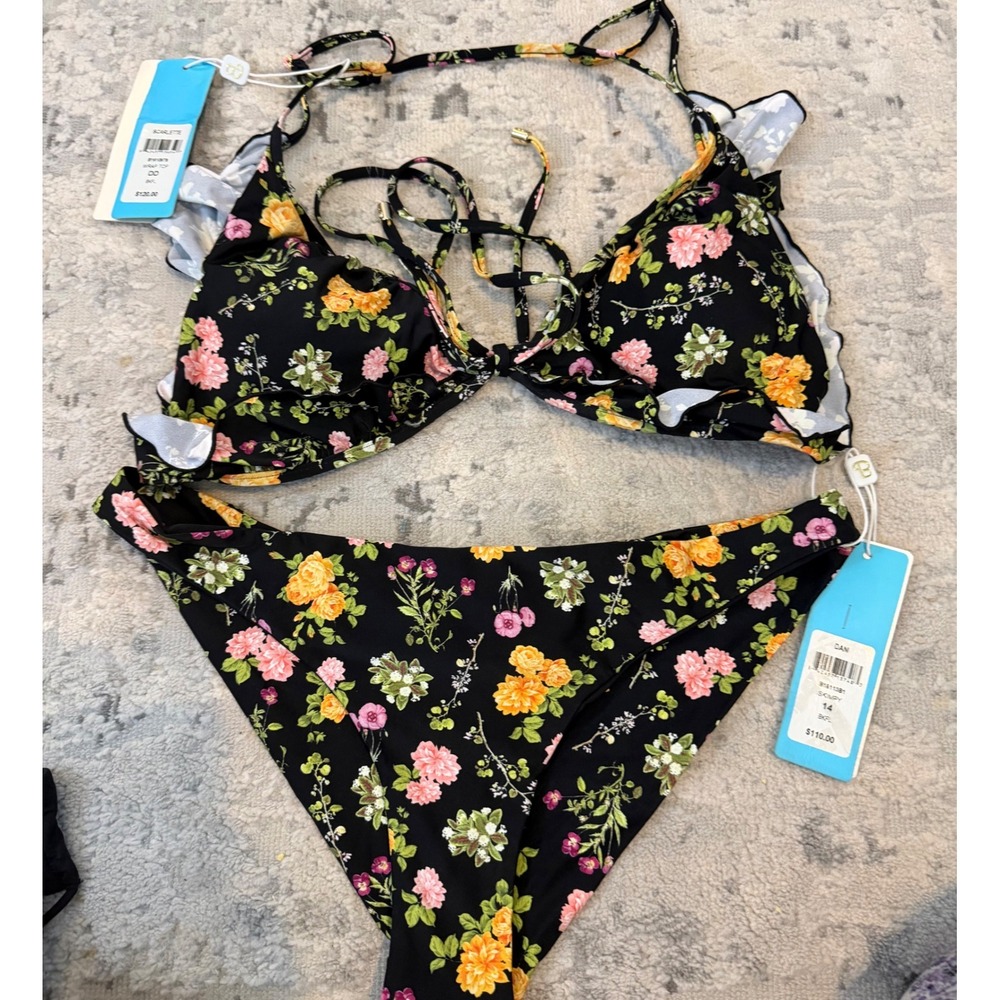 Beach Bunny Scarlette Wrap Top DD Dani Skimpy Bottom 14 Floral Bikini Set BKFL